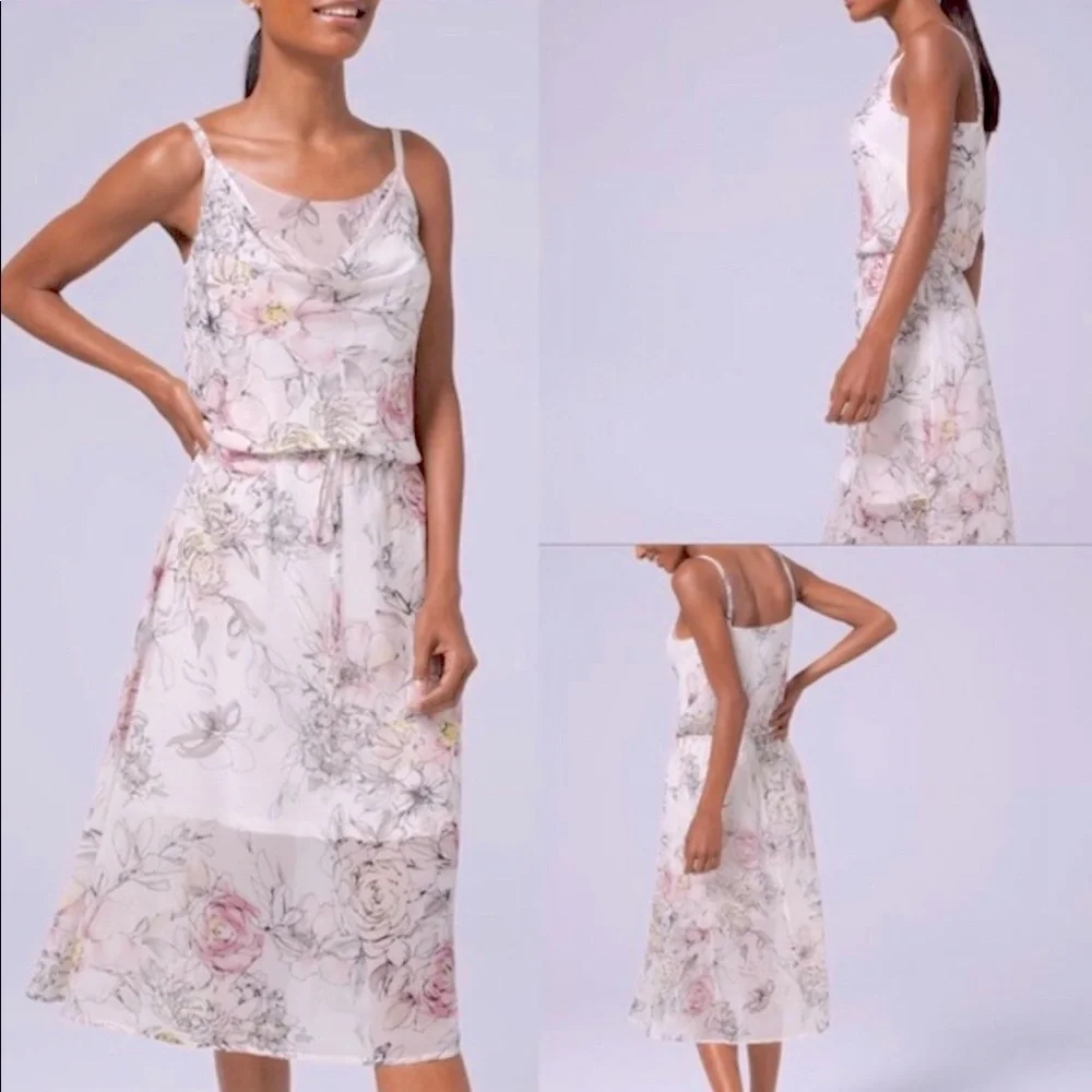 NWT💕WHBM Floral Print Blouson MIDI Dress | Sz S - Picture 1 of 13